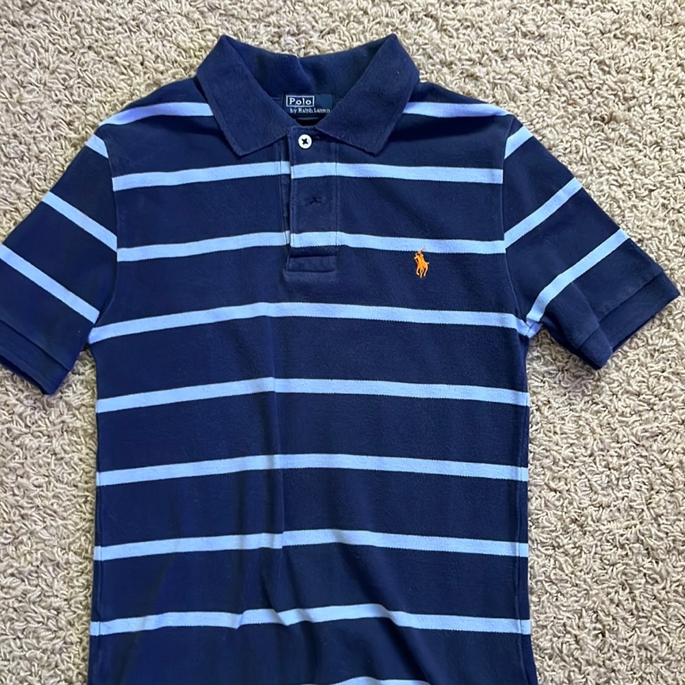 Blue striped boys polo shirt, size 8